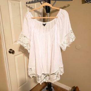 White off shoulder with lace trim plus size blouse
